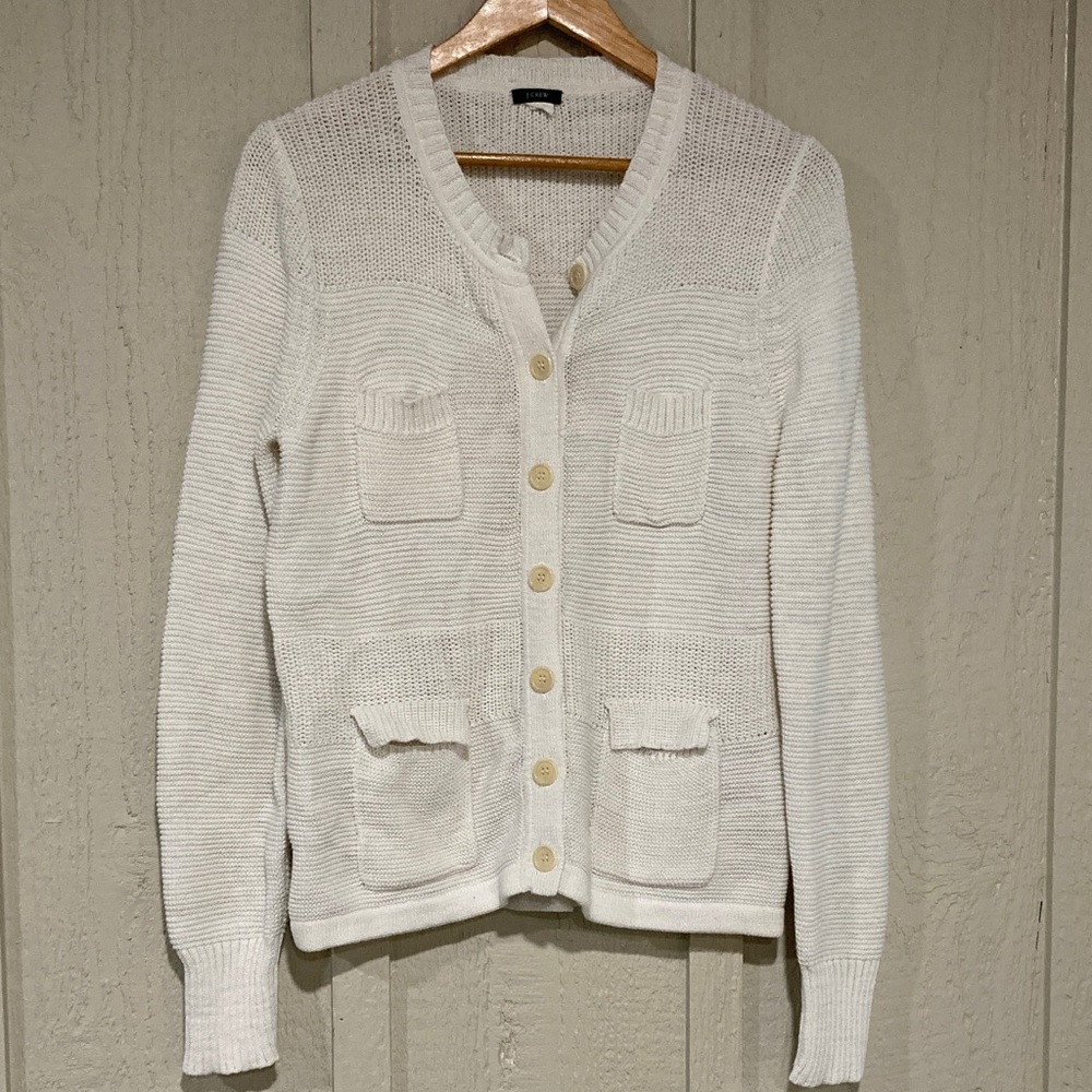 J. Crew Knit White Button-Up Cardigan